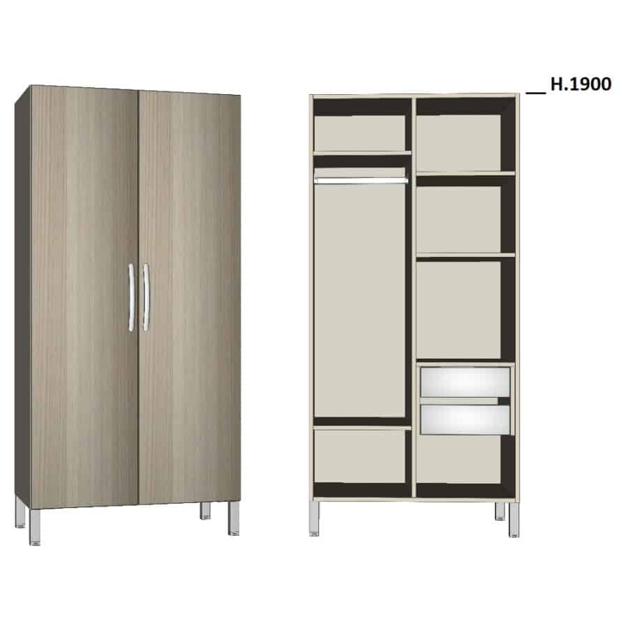 TE1540 - PATIENT WARDROBE (2 DOORS, 2 DRAWERS) – 1 PLACE - Armadi