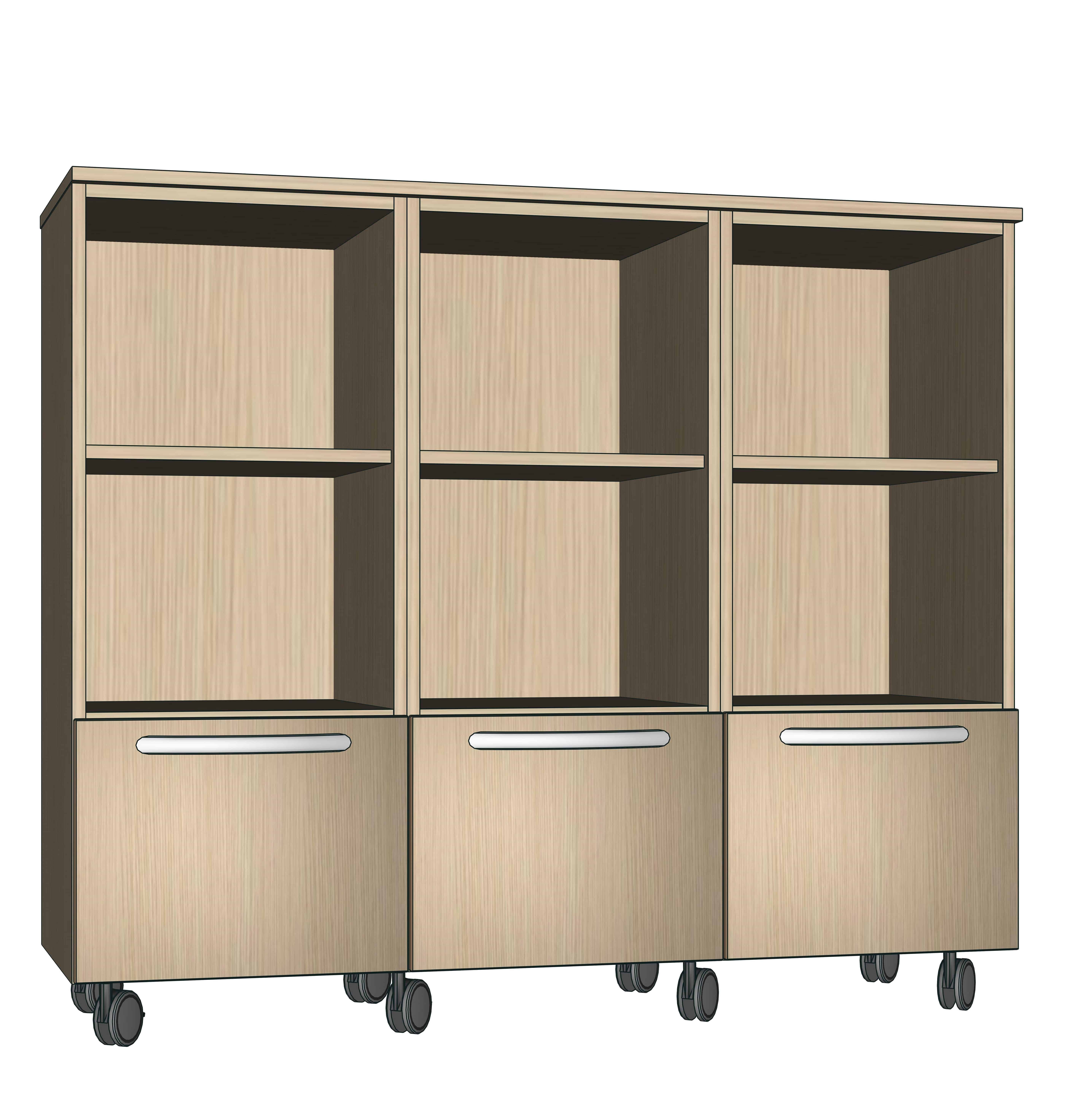 EC0701 - TALL UNIT – OPEN FRONT – 2 DRAWERS – 1 SHELF – WHEELS