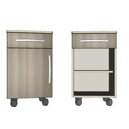 TE1025 - BEDSIDE CABINET ON WHEELS (DOOR, DRAWER) - Comodino