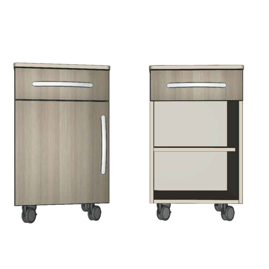 TE1025 - BEDSIDE CABINET ON WHEELS (DOOR, DRAWER) - Comodino